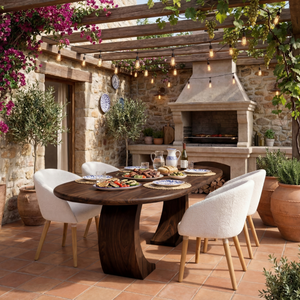 Oval Solid Wood Dining Table with Curved Sculptural Legs for Dining Room