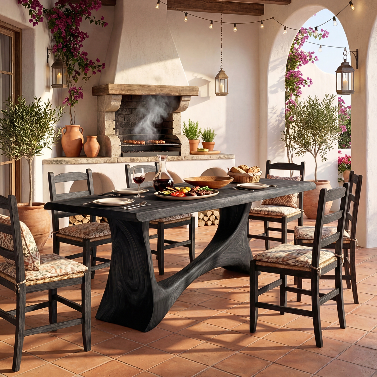 Live Edge Solid Wood Dining Table with Sculptural Base for Dining Room