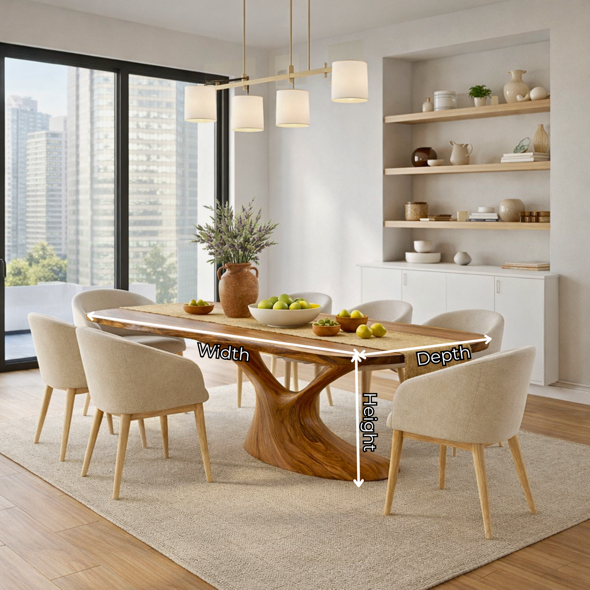 Organic Solid Wood Dining Table with Sculptural Flowing Base for Dining Room