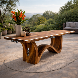 Live Edge Solid Wood Dining Table with Sculptural Curved Base for Dining Room