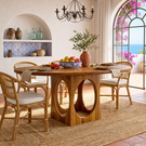 Round Solid Wood Dining Table with Architectural Cut-Out Base for Dining Room