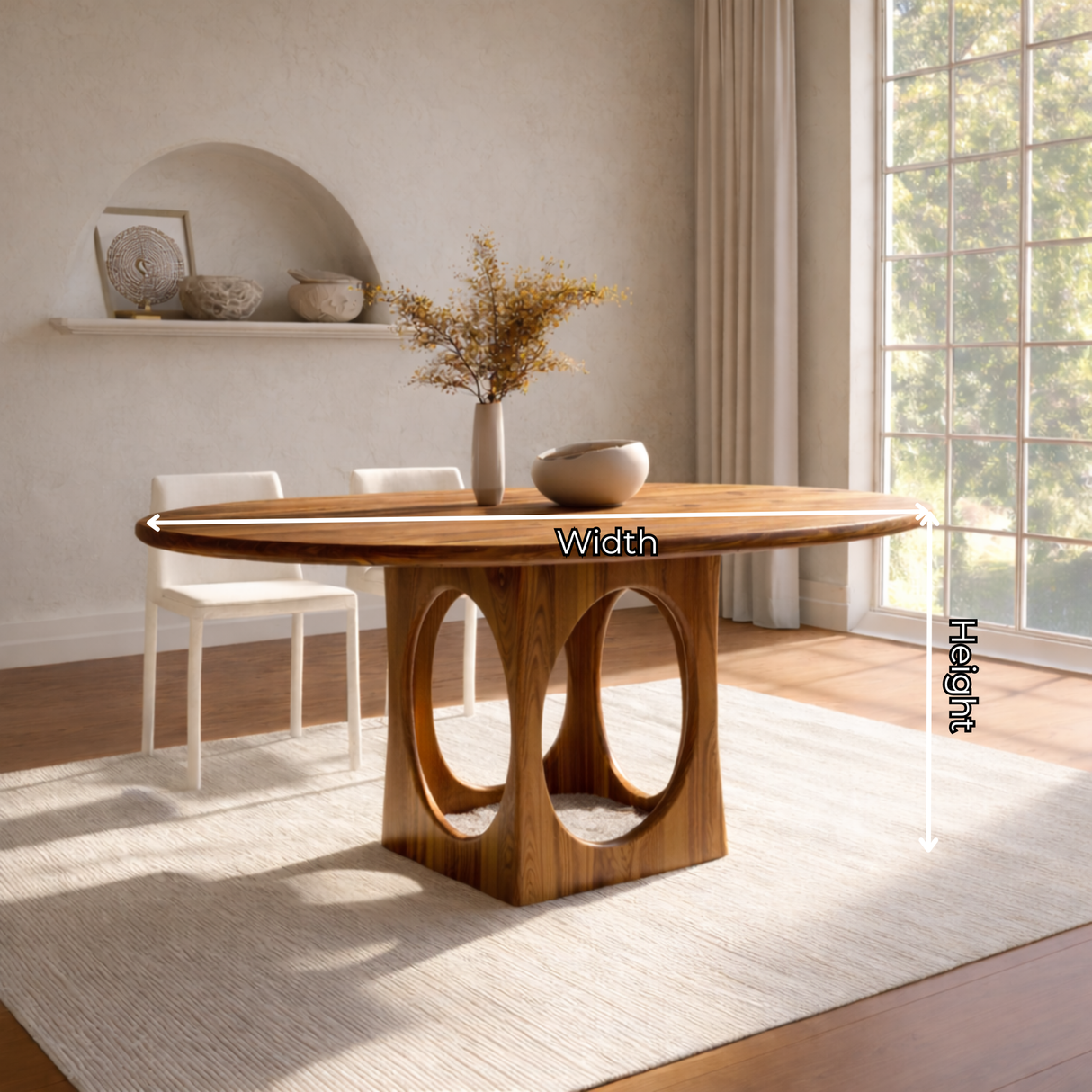 Round Solid Wood Dining Table with Architectural Cut-Out Base for Dining Room