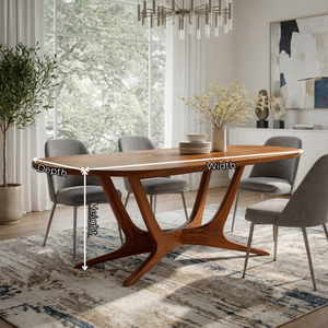 Oval Solid Wood Dining Table with Angled Sculptural Base for Dining Room