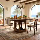 Round Solid Wood Dining Table with Architectural Cut-Out Base for Dining Room