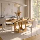 Round Solid Wood Dining Table with Architectural Cut-Out Base for Dining Room