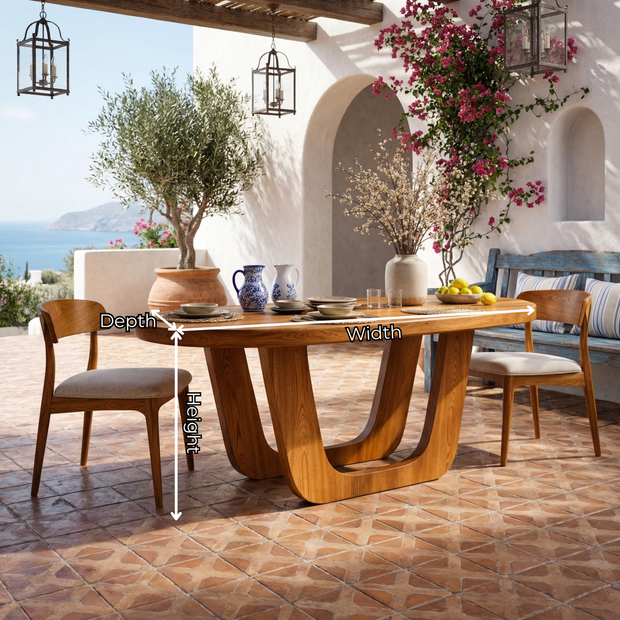 Oval Solid Wood Dining Table with Sculptural U-Base for Dining Room
