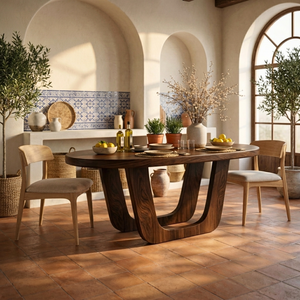 Oval Solid Wood Dining Table with Sculptural U-Base for Dining Room
