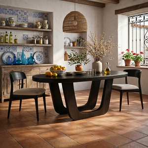 Oval Solid Wood Dining Table with Sculptural U-Base for Dining Room