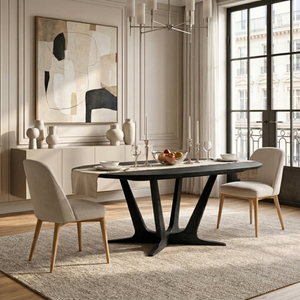 Oval Solid Wood Dining Table with Sculptural Cross Base for Dining Room