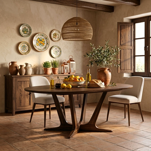 Oval Solid Wood Dining Table with Sculptural Cross Base for Dining Room