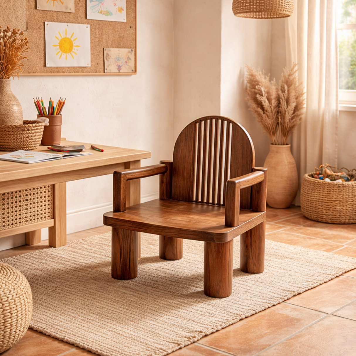 Solid Wood Kids Chair with Curved Back for Playrooms or Classrooms