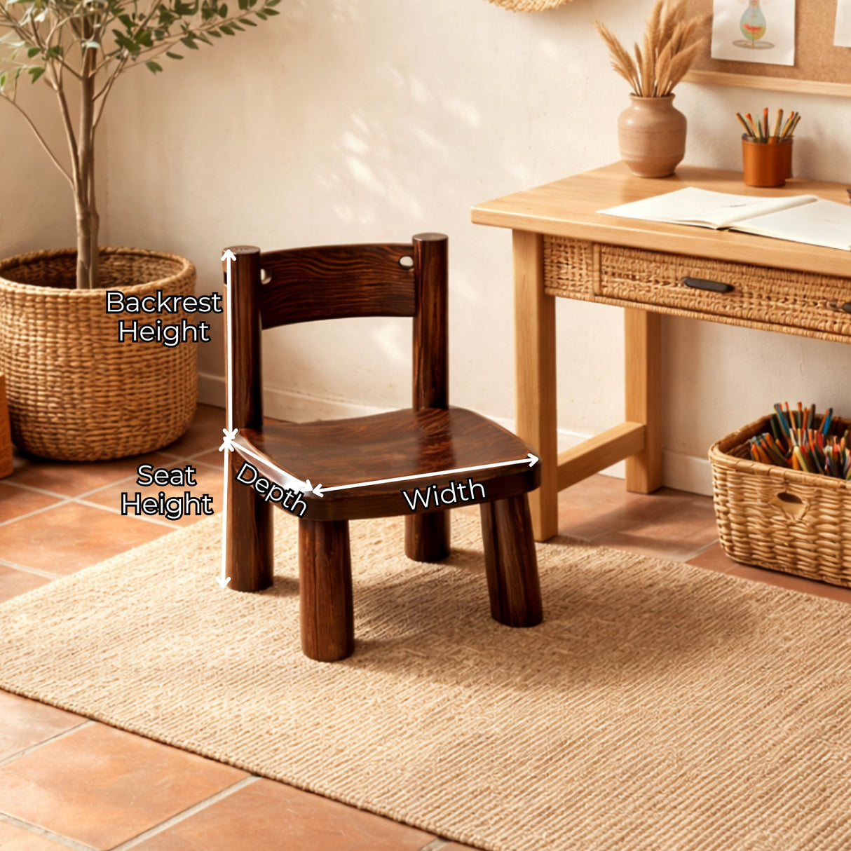 Solid Wood Kids Chair with Curved Seat for Playrooms or Classrooms