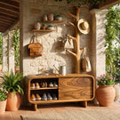 Handcrafted Solid Wood Shoe Cabinet with Coat Rack for Entryway and Hallway