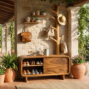 Handcrafted Solid Wood Shoe Cabinet with Coat Rack for Entryway and Hallway