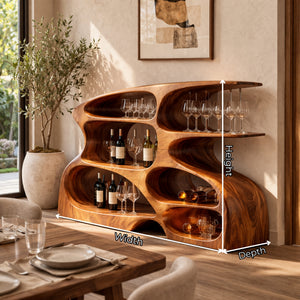 Handcrafted Solid Wood Wine Cabinet with Open Display Shelves