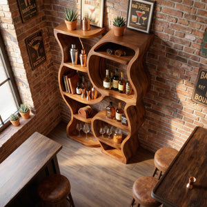 Handcrafted Solid Wood Wine Storage Shelf with Organic Open Display Design