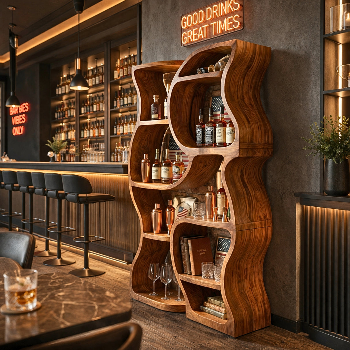 Handcrafted Solid Wood Wine Storage Shelf with Organic Open Display Design