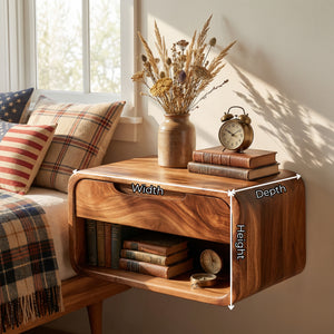 Handcrafted Solid Wood Floating Nightstand with Drawer and Open Storage for Bedroom