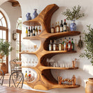 Handcrafted Solid Wood Wall Mounted Whiskey Shelf with Organic Branch Form