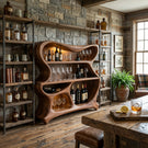 Handcrafted Solid Wood Bar Cabinet with Sculptural Open Shelves
