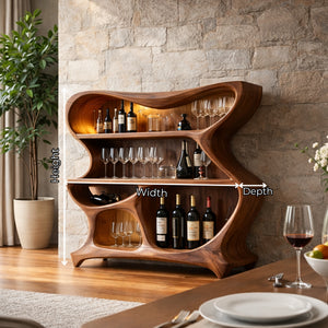 Handcrafted Solid Wood Bar Cabinet with Sculptural Open Shelves