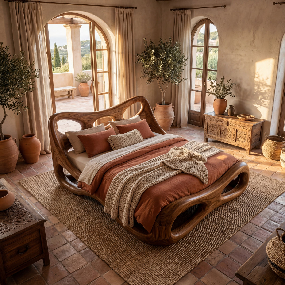 Handcrafted Solid Wood Organic Bed Frame with Sculptural Hollow Form Design