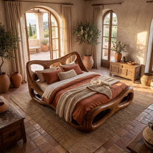 Handcrafted Solid Wood Organic Bed Frame with Sculptural Hollow Form Design