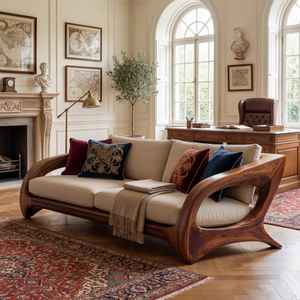 Solid Wood Sofa with Sculptural Open Frame for Reading Room