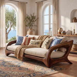 Solid Wood Sofa with Sculptural Open Frame for Reading Room