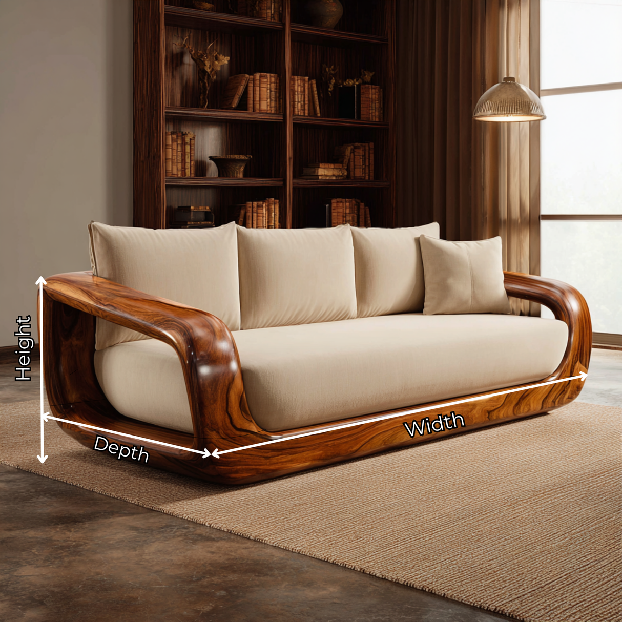 Solid Wood Lounge Sofa with Continuous Curved Frame for Reading Room