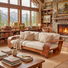 Solid Wood Sofa with Curved Loop Arms for Living Room and Lounge Space