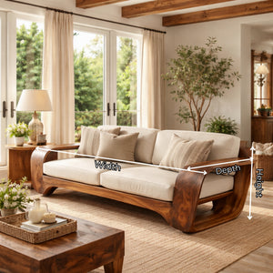 Solid Wood Sofa with Curved Loop Arms for Living Room and Lounge Space