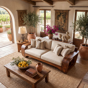 Solid Wood Sofa with Curved Loop Arms for Living Room and Lounge Space