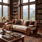 Solid Wood Sofa with Curved Loop Arms for Living Room and Lounge Space