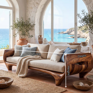 Solid Wood Sofa with Sculptural Panel Arms for Reading Room and Library Interior