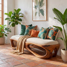 Solid Wood Sculptural Bench with Flowing Open Base for Entryway