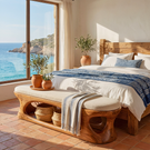 Sculptural Solid Wood Bench with Open Carved Base for Modern Interior