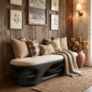 Sculptural Solid Wood Bench with Open Carved Base for Modern Interior