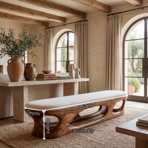 Sculptural Solid Wood Bench with Open Carved Base for Modern Interior