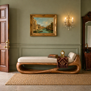 Solid Wood Sculptural Daybed Bench with Flowing Open Base for Modern Interior