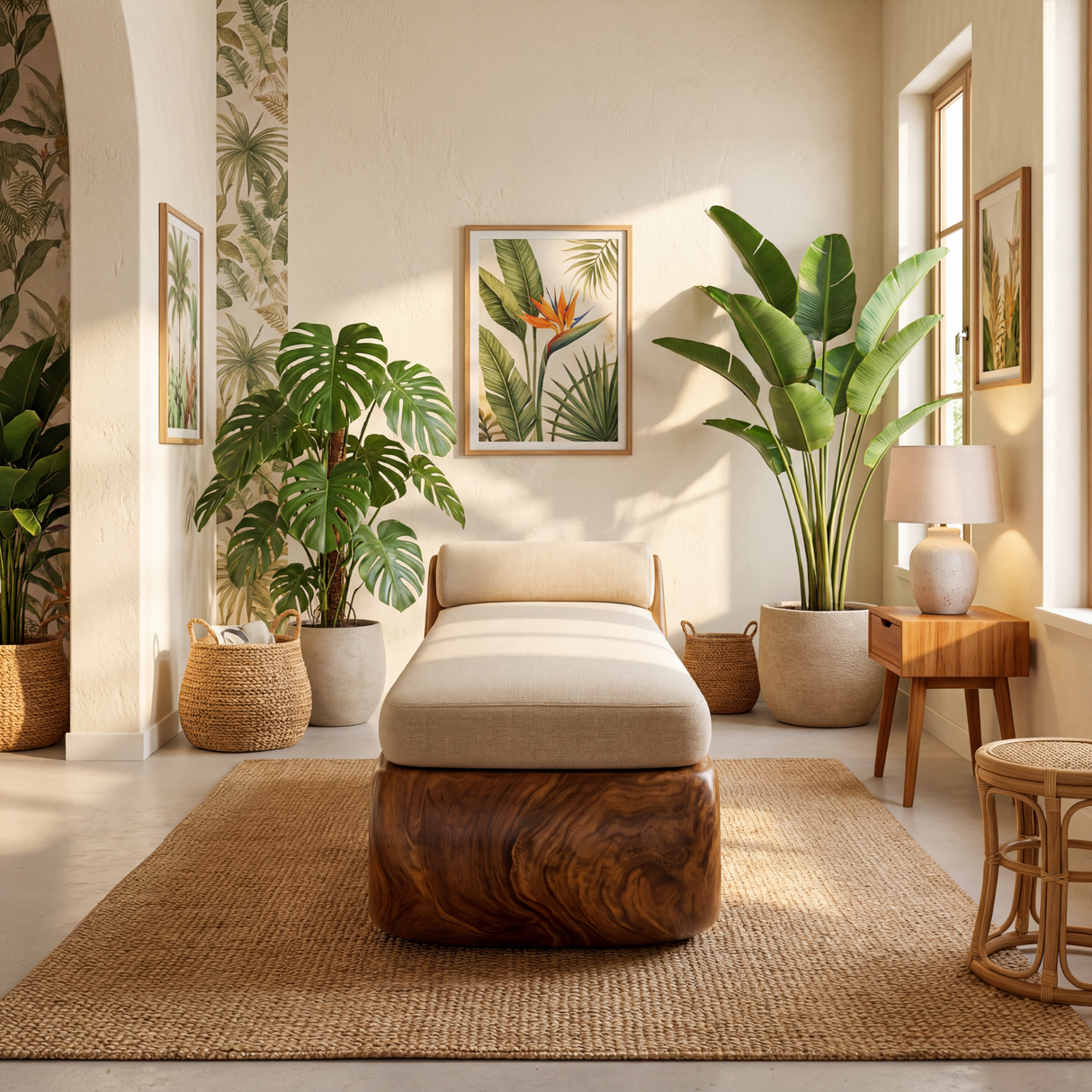 Solid Wood Sculptural Daybed Bench with Flowing Open Base for Modern Interior