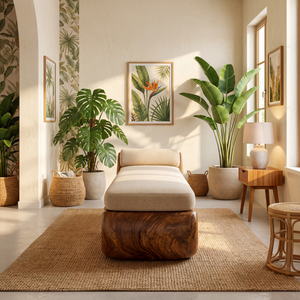 Solid Wood Sculptural Daybed Bench with Flowing Open Base for Modern Interior