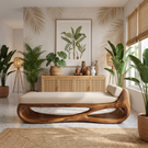 Solid Wood Sculptural Daybed Bench with Flowing Open Base for Modern Interior