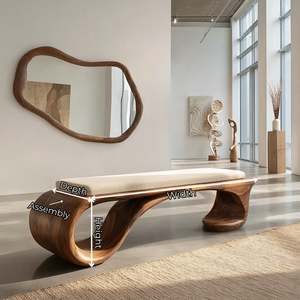 Organic Solid Wood Hallway Bench with Sculptural Curved Base