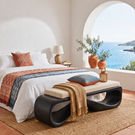 Organic Solid Wood Bench with Wave Open Base for Hallway and Living Space