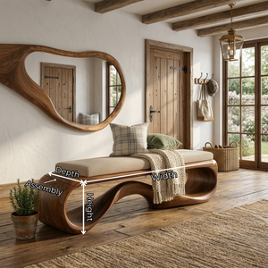 Organic Solid Wood Bench with Wave Open Base for Hallway and Living Space