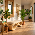 Organic Solid Wood Hallway Bench with Sculptural Open Base