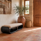 Organic Solid Wood Bench with Sculptural Open Base for Bedroom
