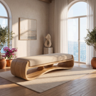 Sculptural Solid Wood Bench with Flowing Open Base for Living Space