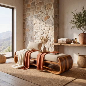 Sculptural Solid Wood Bench with Flowing Open Base for Living Space